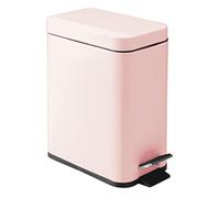 mDesign Petite poubelle moderne rectangulaire avec couvercle en métal, poubelle compacte avec seau à doublure amovible et poignée pour salle de bain, cuisine, salle d'artisanat, bureau, garage - Rose