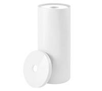 mDesign Plastic Floor Stand Toilet Paper Organizer with Cover, 3-Roll Space-Saving Tissue Storage for Bathroom - Fits Under Sink, Vanity, Shelf, in Cabinet, Corner - Aura Collection - White