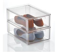 mDesign Plastique Empilable Rangement Organisateur de Placard avec Tiroir, 2 Paquets, Clair
