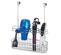 mDesign Porte-sèche-cheveux sans perçage - Grande étagère de porte pour sèche-cheveux - Organiseur de salle de bain optimal pour fer à friser, fer à lisser et sèche-cheveux - Argenté