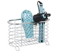 mDesign porte sèche-cheveux sans perçage - panier pour sèche-cheveux polyvalent en métal grillagé - module de rangement multifonction pour fer à boucler et lisseur - argenté