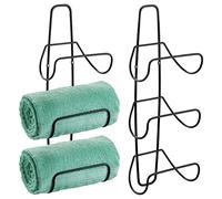 mDesign porte-serviette mural - porte-serviette en métal - accessoire de salle de bain élégant, également adapté pour les WC invités - lot de 2 - noir