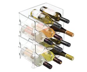 mDesign range-bouteilles (lot de 4) - casier à bouteilles empilable en plastique pour 3 bouteilles de vin ou autre boisson - étagère à vin moderne pour jusqu'à 12 bouteilles au total - transparent