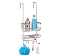 mDesign Rangement de Douche Suspendu à la Porte de la Douche - étagère de Douche Pratique - avec ventouses et 4 Crochets - Accessoire de Rangement Salle de Bain - argenté