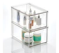 mDesign rangement maquillage - boite maquillage empilable en plastique - boite en plastique pratique pour ranger les articles de salle de bain - lot de 2 - transparent