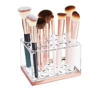 mDesign rangement maquillage pratique - boîte à maquillage déco pour mascara et rouge à lèvres - présentoir make up à 15 compartiments - transparent et couleur or rouge