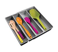 mDesign rangement pour couverts antidérapant avec 4 compartiments - range couvert pour tiroir en plastique - rangement tiroir extensible pour couverts ou ustensiles de cuisine - gris foncé