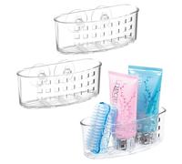 mDesign serviteur de douche avec ventouses pour salle de bain - panier de douche pratique à accrocher - accessoire de douche élégant sans perçage pour shampoing, etc. - lot de 3 - transparent