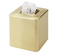 mDesign Square Paper Facial Tissue Box Cover Holder for Bathroom Vanity Countertops, Bedroom Dressers, Night Stands, Desks and Tables - Metal - Soft Brass