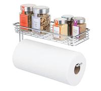 mDesign Support Mural pour Rouleau de Papier essuie-Tout de Cuisine - pour Cuisine ou Salle de Bain - Support Mural - Distributeur de torchons en Papier Moderne avec étagère de Rangement - Chrome