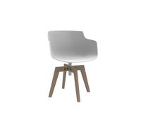 MDF Italia Chaise rotative à accoudoirs Flow Slim piètement chêne - Chêne naturel - blanc