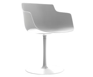 MDF Italia Chaise rotative à accoudoirs Flow Slim piètement rond - blanc