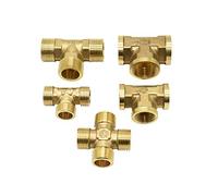MDFCWJATHI Leak-Proof Pipe Hose Fittings 1/2 3/4 Inch Male and Female Copper Metal Tee Threaded Water Pipe Joint Water Distributor 6 T-Shaped Cross Brass Joints (Color : 1I2 Female) MDFCWJATHI