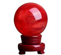 MDFCWJATHI Red Crystal Ruby Ball Sphere Obsidian with Stand Melting Quartz Gemstone for Feng Shui Home Decoration,Red-17cm