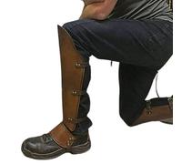 MDFCZXP Médiéval PU Cuir Guêtre Réglable Viking GN Jambières Protecteur Guerrier Chevalier Chaussure Couvre-Accessoire Costume,Marron,35cm