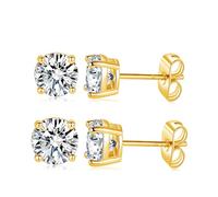 MDFUN Boucles d'oreilles à tige plaquées or blanc/jaune 18 carats pour homme et femme - 4 griffes - Oxyde de zirconium rond transparent - Hypoallergénique - 3 à 8 mm, Pack-3/4/5/6MM, Laiton, Zircone