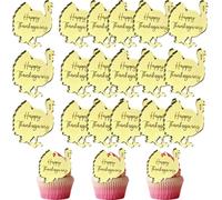 mdgfge Lot de 20 décorations pour cupcakes en forme de dinde avec inscription « Happy Thanksgiving » - En acrylique miroir doré - Pour Thanksgiving, fête d'automne, pâtisserie, dessert