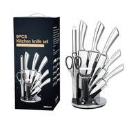 MDHANDD 9-teiliges Messerset, Küchenmesser Set mit Messerblock und Schleifstein - Edelstahlmesser, Messer Set für Schneiden Schneiden Würfeln Hacken (Silberner Griff)