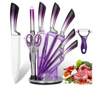 MDHANDD 9-teiliges Messerset, Küchenmesser Set mit Messerblock und Schleifstein - Edelstahlmesser, Messer Set für Schneiden Schneiden Würfeln Hacken (Gradient Violett)