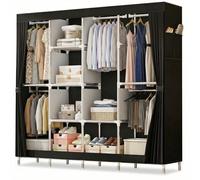MDHANDD Armoire en tissu avec tringle à vêtements et étagères à plusieurs pièces, portable, stable, pour chambre à coucher et dressing, 170 x 45 x 170 cm, noire