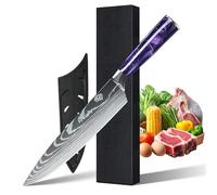 MDHANDD Couteau de Cuisine Professionnel 33cm, Couteau Multifonction en Acier à Inoxydable, Couteaux de Cuisine avec Manche Ergonomique en Résine, Couteau Santoku Professionnel (violette)