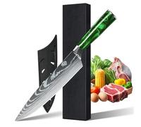 MDHANDD Couteau de Cuisine Professionnel 33cm, Couteau Multifonction en Acier à Inoxydable, Couteaux de Cuisine avec Manche Ergonomique en Résine, Couteau Santoku Professionnel (Vert)