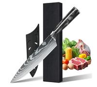 MDHANDD Couteau de Cuisine Professionnel 33cm, Couteau Multifonction en Acier à Inoxydable, Couteaux de Cuisine avec Manche Ergonomique en Résine, Couteau Santoku Professionnel (Noir)