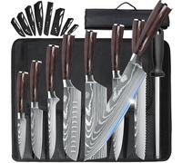 MDHANDD Ensemble de couteaux de chef professionnels avec sac de transport, ensemble de 9 couteaux de cuisine avec aiguiseur, couteaux de cuisine en acier inoxydable à haute teneur en carbone, Rouge