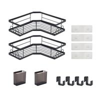 MDHANDD Etagere Douche Sans Percage 2 Étagères - Rangement Salle de Bain Avec 4 Crochets, Accessoire de Salle de Bain pour Shampoing et Nettoyant Corps, Etagere Angle Murale