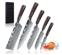 MDHANDD Set Couteaux de Cuisine 5 Pièces en Acier Inoxydable, Lot Couteaux Ustensiles de Cuisines Knife Professionnelle, Manche Ergonomique Antidérapante, Emballage cadeau