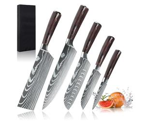 MDHANDD Set Couteaux de Cuisine 5 Pièces en Acier Inoxydable, Lot Couteaux Ustensiles de Cuisines Knife Professionnelle, Manche Ergonomique Antidérapante, Emballage cadeau