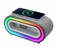 MDHL Réveil Digital LED avec Haut-Parleur Bluetooth 20W et Chargeur sans Fil Qi 15W - Horloge Multifonction avec Lumière RGB 7 Couleurs, Machine à Bruit Blanc et Étanchéité IPX4 - Design Moderne 240mm
