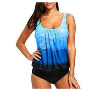 MDKWW Maillot de bain tankini pour femme avec imprimé à pois, haut tankini avec bas de bikini, maillot de bain deux pièces, F-bleu., Taille S