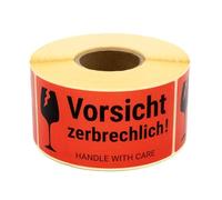 MDlabels Étiquettes d'avertissement sur rouleau 100 x 50 mm - 500 - Attention fragile ! Handle with care - Autocollant d'expédition Fragile Attention - Risque de casse- Autocollants de paquet