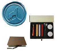 MDLG Kit de cachet de cire vintage avec motif de loup sur montagne, pour invitation de mariage, cachet de cire, bâtons et cuillère, coffret cadeau