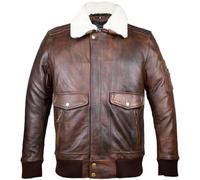 MDM Blouson Moto Homme en Cuir Véritable - Style Aviateur Bomber - Col en Laine de Mouton Amovible - Doublure Thermique Amovible (FR/ES, Alpha/lettres, L, Taille normale, Taille normale, Marron)