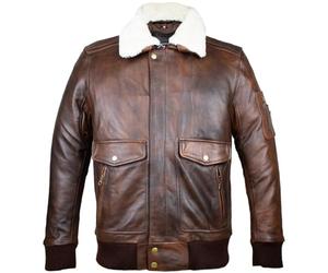 MDM Blouson Moto Homme en Cuir Véritable - Style Aviateur Bomber - Col en Laine de Mouton Amovible - Doublure Thermique Amovible (FR/ES, Alpha/lettres, L, Taille normale, Taille normale, Marron)