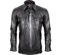 MDM Chemise en cuir nappa d'agneau souple pour homme, noire, Noir , S taille tall
