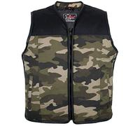 MDM Gilet Biker Camouflage TAN - Idéal pour Patches, Bordure en Cuir, Fermeture Zip, Ajustable, Poches Intérieures avec Fermeture (FR/ES, Alpha/lettres, L, Taille normale, Taille normale, Camo TAN)