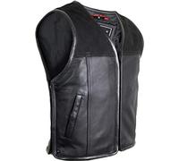 MDM Gilet Biker en cuir avec fermeture éclair extensible, Noir , XL