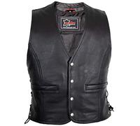 MDM Gilet biker homme en cuir de vachette - noir, boutons-pression, sans couture au dos, idéal pour patchs et clubs moto (FR/ES, Alpha/lettres, L, Taille normale, Taille normale)