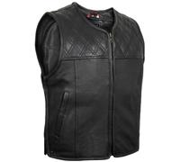 MDM Gilet cuir biker homme Clubstyle, gilet en cuir véritable noir sans manches pour moto, gilet motard homme avec poches et zips latéraux (FR/ES, Alpha/lettres, S, Taille normale, Taille normale)