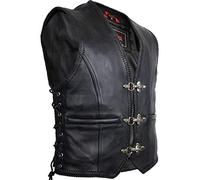 MDM GILET CUIR BIKER NOIR HOMMES (FR/ES, Alpha/lettres, S, Taille normale, Taille normale)