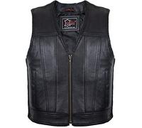 MDM Gilet cuir moto homme, Gilet sans manche en cuir véritable, ajustable sur les côtés, poches intérieures, fermeture éclair solide (FR/ES, Alpha/lettres, TG, Taille normale, Taille normale)