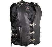 MDM Gilet de motard en cuir avec mousqueton en noir, Noir , M