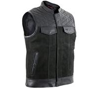 MDM Gilet de motard en cuir nubuck et cuir de vachette., Noir , XL