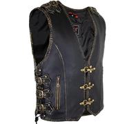 MDM Gilet de motard en cuir pour homme avec boucles en laiton et mousquetons, noir/marron, L