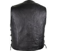 MDM Gilet de moto en cuir de vachette véritable pour homme, noir, gaufré aigle (taille S)
