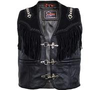 MDM Gilet en cuir à franges avec boucles - Fermeture latérale - Noir - L