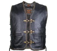 MDM Gilet en cuir avec boucles en laiton de style vintage, noir/marron, XL